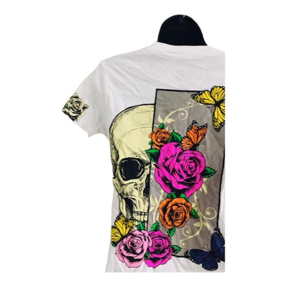 White butterfly floral skull Roses graphic‎ print t-shirt size small brand new - Picture 9 of 15